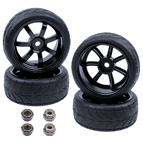 4PCS Width:1.02" (26mm) OD 2.56"(65mm) Rubber Tires & Wheel Rims 12mm Hex Hub For 1/10 Scale RC Vehicle On Road Touring Car