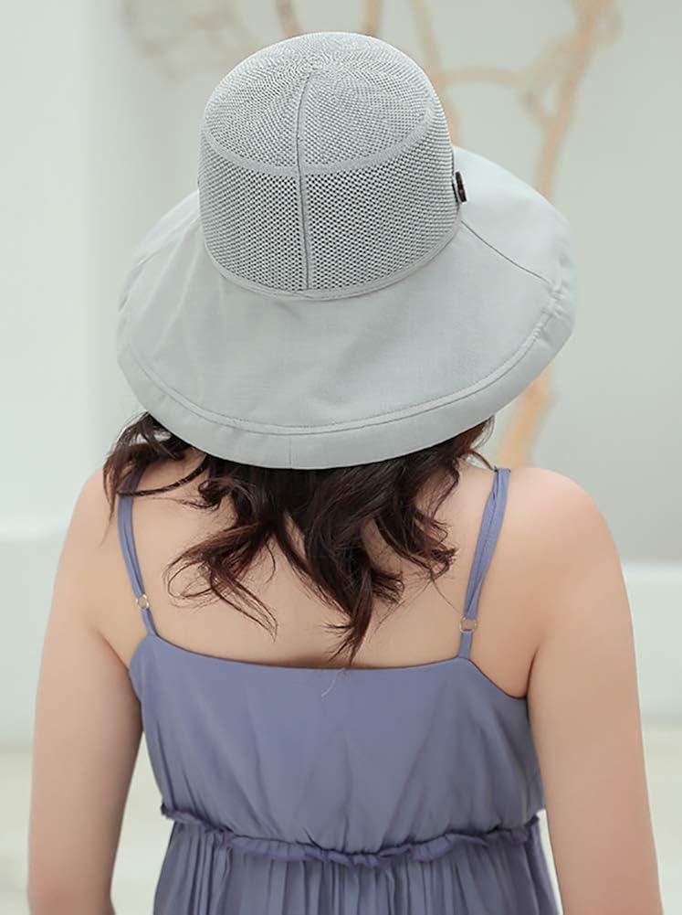 Summer Mesh Sun Hats for Women Lightweight Beach Hat Floral UPF50+ Packable Wide Brim Bucket Hat with Chin Strap Grey: Clothing