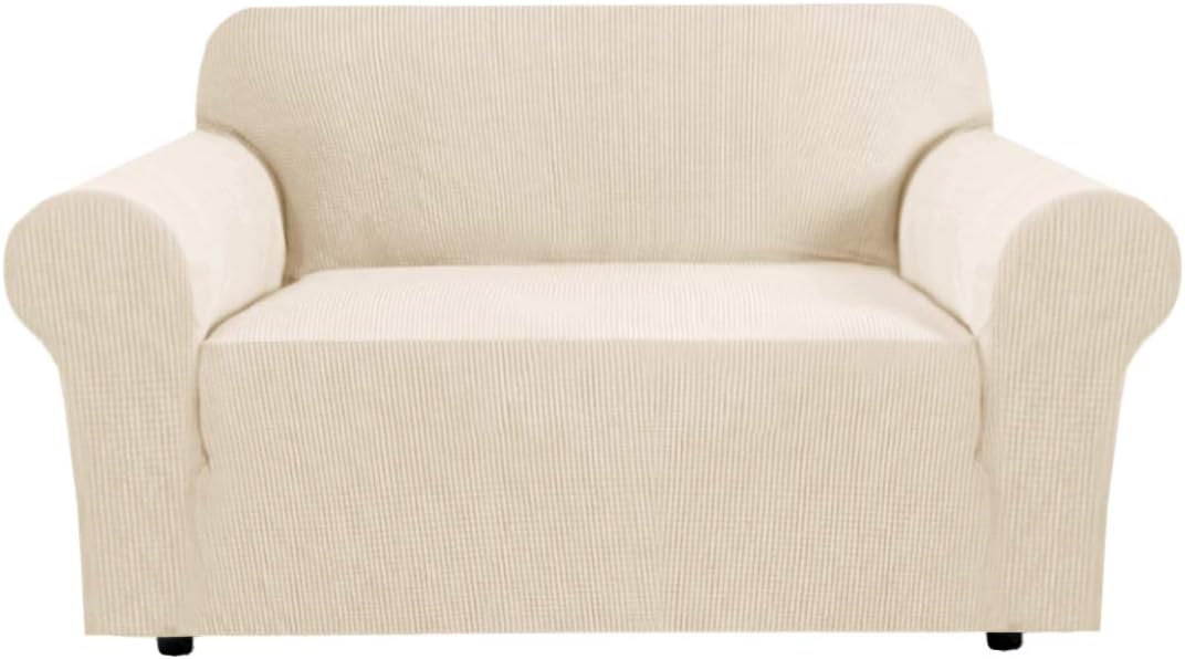 Slipcovers - Stretch Couch Cover Loveseat Covers for 2 Cushion Couch Loveseat Slipcover|Sofa Cover for Loveseat 1 Piece with Elastic Bottom, Textured Checked Jacquard Fabric(Loveseat 58