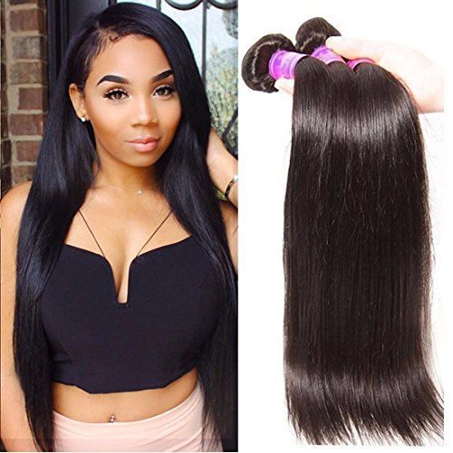 ALI JULIA Wholesale 7A Brazilian Straight Virgin Hair Weave 3 Bundles 100% Unprocessed Remy Human Hair Weft Extensions 95-100g/pc Natural Black Color (12 14 16