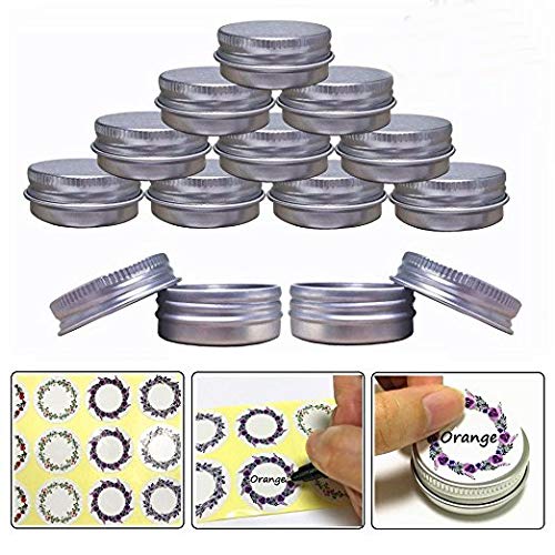 Aluminum Tin Jars, Cosmetic Sample Metal Tins Empty Container Bulk, Round Pot Screw Cap Lid, Small Ounce for Candle, Lip Balm, Salve, Make Up, Eye Shadow, Powder (24 Pack, .5 Oz/15ml)