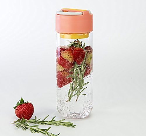 Hoojee 750ML Lemon Juice Fruit Skewer Infuser Water Bottle Drinkware for Outdoor Portable Shaker Sports Bottle BPA Free Plastic Lid Leak-proof,Orange