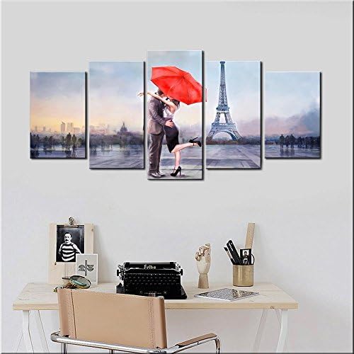 Popular gift Canvas Prints Painting Love in Paris Wall Art 5 Panels Oil Painting Print Wall Art Stretched and Framed Home Decor Modular Pictures Large Size Artwork