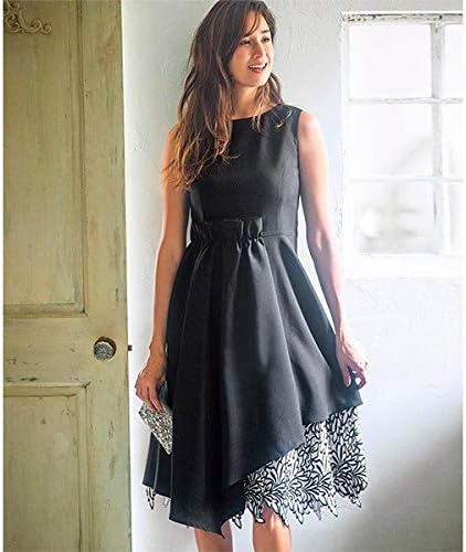 Amazon ラナン Ranan 裾レースデザインワンピース ブラック 7ar ワンピース チュニック 通販