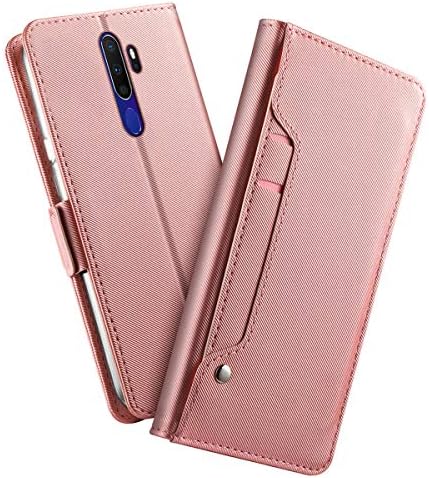Compatible with Oppo A9 (2020) Case, Slim Wallet Case Heavy Duty Shockproof Protective Cover with Card Slots Magnetic Flip Case for Oppo A9 (2020)（Rose Gold）