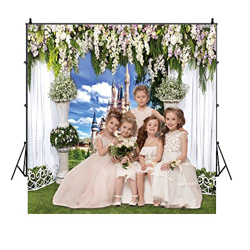 LTLYH 8x8Ft Colorful Flowers White Lace Curtain Wedding Ceremony Love Castle Background Theme Seamless Backdrop Studio Prop A-010