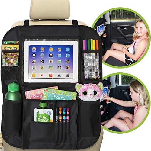Trenzwell Car Back Seat Organizer for Kids with iPad Tablet Holder, Storage for Toys, Wipes &amp; Bottles with Thermo Pockets - Auto Kick Mat &amp; Seat Back Protector for Kids &amp; Toddlers