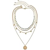 Pingyongchang Turquoise Necklaces boho choker necklaces for women gold layered necklaces Turquoise Beaded Necklace Colorful Beach Jewelry Western Necklaces Summer Jewelry Vintage Pendant Necklace-C