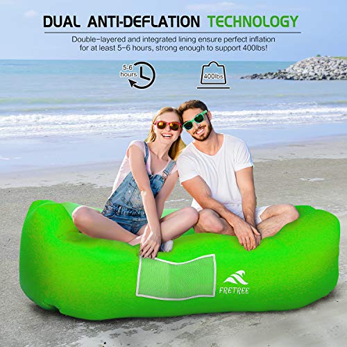 FRETREE Inflatable Lounger Air Sofa Hammock - Portable Anti-Air Leaking & Waterproof Pouch Couch and Beach Chair Camping Accessories for Parties, Travel, Camping, Picnics, Pool,Green - Thumbnail 5