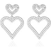 Sparkly Rhinestone Love Heart Dangle Earrings,Big Peach Heart Crystal Hoop Earrings Wedding Bridal Party Statement Jewelry for Women
