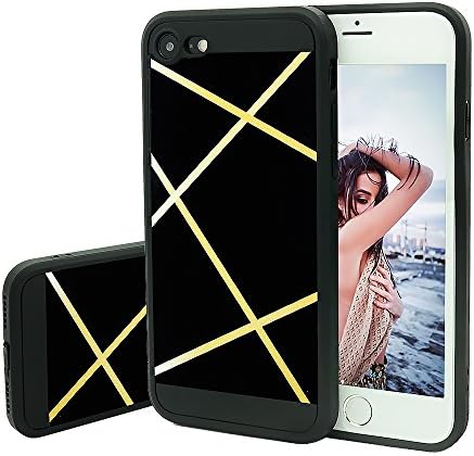 iPhone 8 Plus Case, iPhone 7 Plus Case, Marble Design Black Geometric Shock Proof Thin Back Protective Cover for Apple iPhone 7/ 8 Plus-Gold Geometry