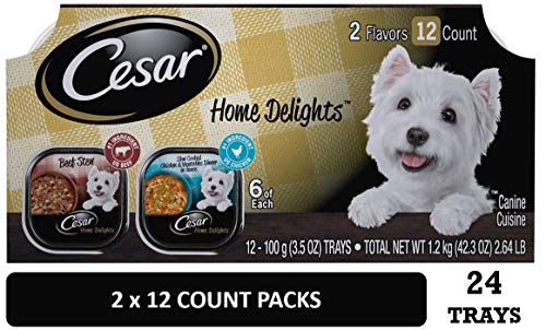 Cesar Home Delights Soft Wet Dog Food Slow Cooked Chicken & Vegetables Dinner & Beef Stew Variety Pack, (24) 3.5 oz. Easy Peel Trays
