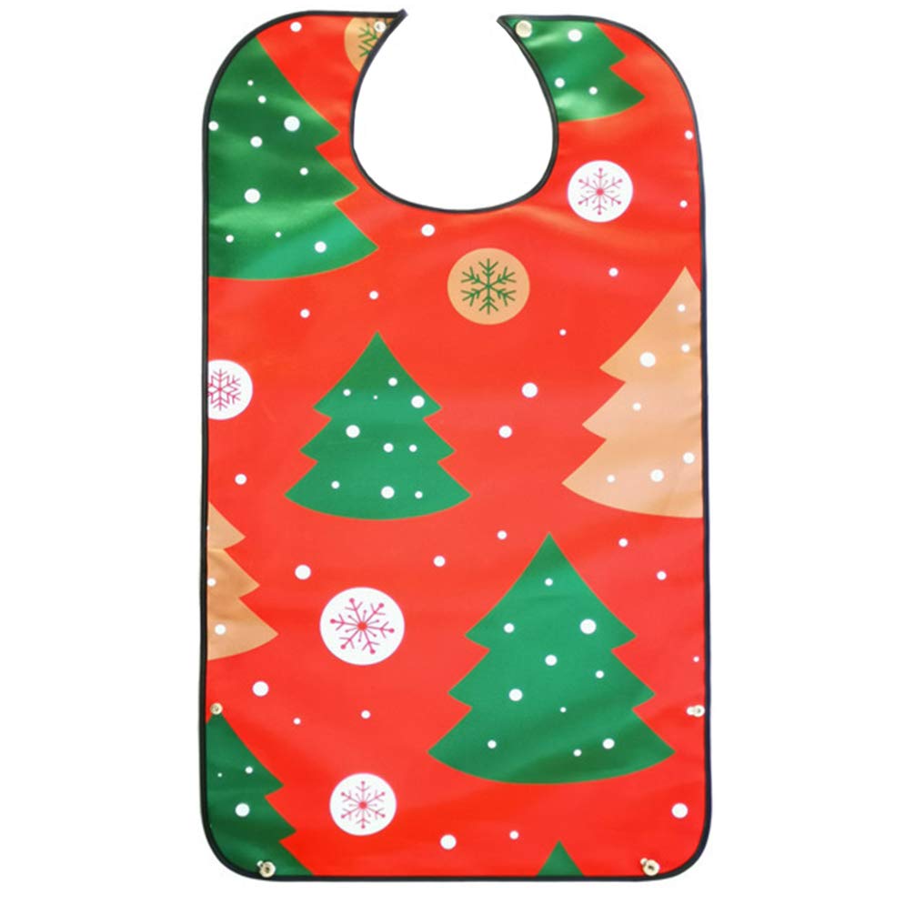 Amosfun Christmas Adults Bib, Xmas Tree Pattern Washable Elderly Aprons for Eating, Holiday Dinner Clothes Protecting Bibs, Christmas Party Favors for Grandpa, Grandma