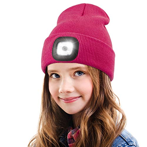 YunTuo LED Beanie for Kids, Unisex Rechargeable Headlamp Hat Winter Night Lighted Cap, Gifts for Kids Boys Girls