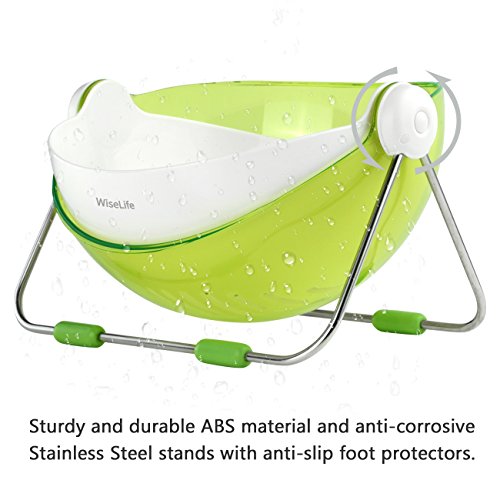Wiselife Fruit Wash Bowl Fruit Basket 360 Rotatable Lid Fruit Holder Centerpiece Vegetable Washing Basket Storage Green - Thumbnail 4