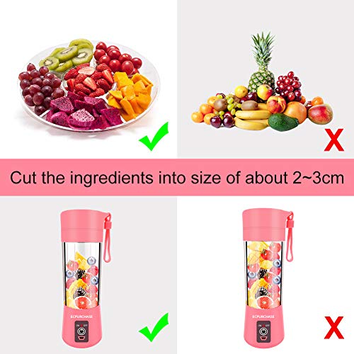 Portable Blender USB Rechargeable, Small Blender Single Serve, Personal Size Blender Travel Blender Juicer Cup 380ml (FDA, BPA free) (Pink) - Thumbnail 5