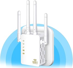 WiFi Repeater - WiFi Booster,Signal Extender, Coverage Up to 2500 sq.ft,1200 Mbps 2.4 & 5GHz Wireless Internet Amplifier - Covers 20 Devices with 4 External Advanced Antennas
