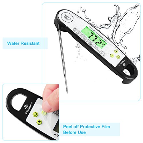 Philorn Meat Thermometer, Waterproof Instant Read Digital Cooking Thermometer with Folding Probe, LCD Screen, Internal Magnet for Quick Storage or Access, Ideal for Kitchen Grill BBQ Food Cake Turkey