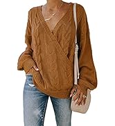PRETTYGARDEN Women’s Casual Long Sleeve Deep V Neck Wrap Pullover Sweater Cable Knit Jumper Tops