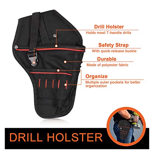 WORKSITE Cordless Drill, 8V Rechargeable Electric Drill 1300mAh 16 Position Keyless Torque Clutch, Variable Speed Switch, with Drill Holster, Annular Cutter, Screwdriver Bit Set and Tool Bag