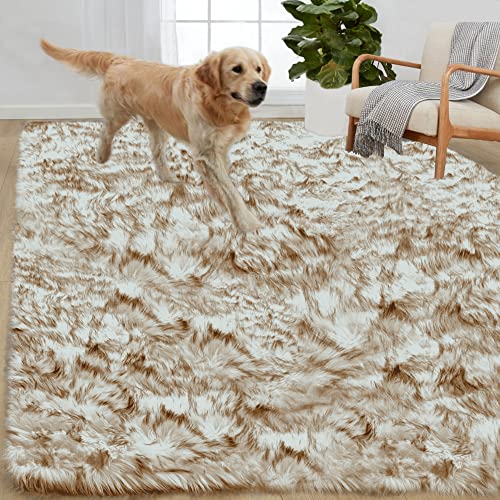 Gorilla Grip Fluffy Faux Fur Area Rug, 4x6, Rubber Backing, Machine
