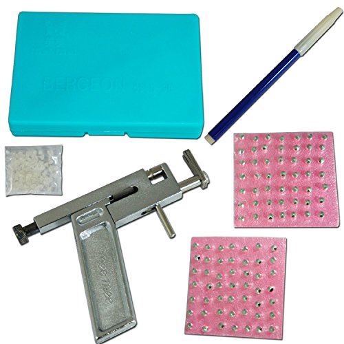 UZZOâ„¢Professtional Pro Steel Body Piercing Gun Piercing tool Ear Nose Navel Body piercing gun Tool Kit, 49 Pairs Studs Machine Kit Set,Easy to use With 1Free UZZO Logo Keyring