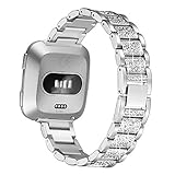 bayite Bling Bands Compatible Fitbit Versa, Metal Bracelet Replacement Band Wristband Accessories Strap for Women