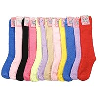 Magg 6 or 12 Pairs of Womens Knee high Soft Fuzzy Solid Colorful Socks (Solid 12 Pack)