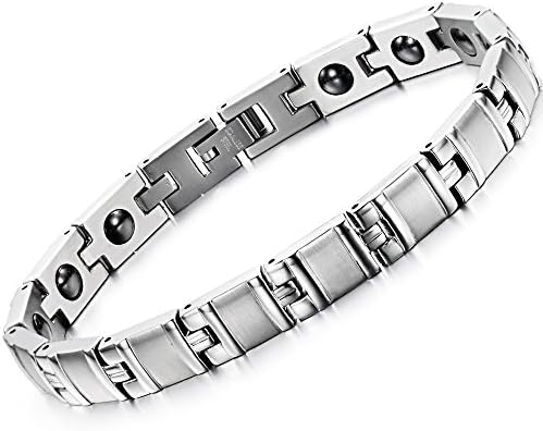 HotVally Unisex Silver Hematite Anti-Fatigue Energy Titanium Stainless Steel Bracelet