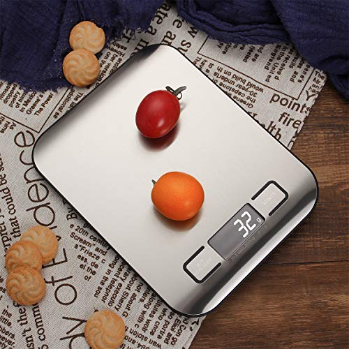 Digital Kitchen Scale, Multifunction Food Scale Measure weight(MAX:11LB/5KG/176OZ) accurately, Stainless Steel Scale digital weight, Tare Function, Large LCD Display, Waterproof and 4 unit
