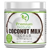 Coconut Milk Body Scrub 12 oz For Face & Body, 100% Natural By Premium Nature