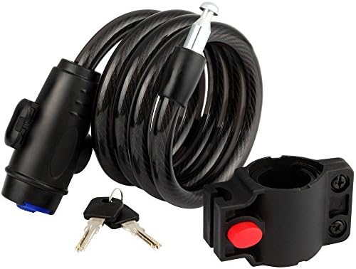 Kiwivalley Bike Cable Lock, Anti-Theft Bike Lock with 5.9 Feet Self Coiling Wire Cable, 2 Snake-Shaped Keys and 1 ABS Mounting Bracket, Perfect for Bike Skateboards Gates and Valued Equipment (Black)