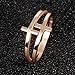 Womens Elegant 18K Rose Gold Stainless Steel Double Cross Ring Christian Fashion Wedding Engagement Band