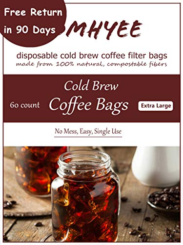 Disposable Cold Brew Coffee Filters - 60 Count Single Use Filter Sock Packs Fine Mesh Brewing Bags for Concentrate, Iced Coffee Maker, French/Cold Press Kit, Tea in Mason Jar, 8 x 12 Inches