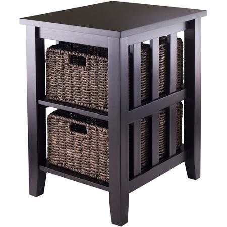 Morris End Table with 2 Baskets, Espresso Made From Solid And Composite Wood