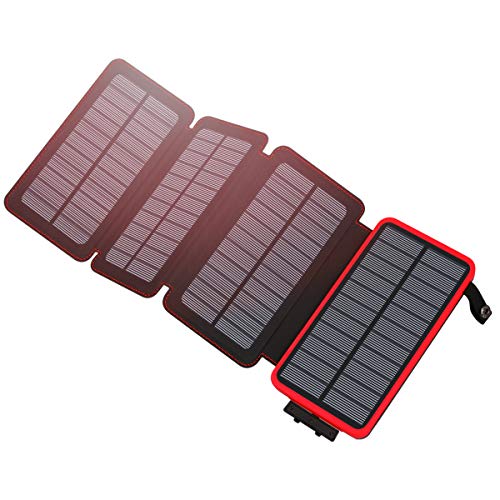 Hiluckey Solar Charger 25000mAh Portable Charger External Battery Pack with 4 Solar Panels and 2 USB Outputs for Smartphones and Tablets