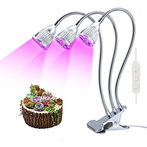 3 Head Led Grow Light, Balleen.E 15W Desk Plant Lamp with 360 Degree Flexible Gooseneck with Clip Base and Triple Separated on/off Switch for Indoor Plants Greenhouse Hydroponic System Kit