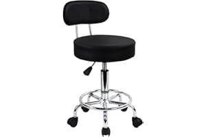 KKTONER PU Leather Rolling Stool Mid-Back with Footrest Height Adjustable Office Computer Home Drafting Swivel Task Chair with Wheels (Black)