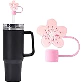 1Pc 10mm Pink Peach Blossom Shape Straw Silicone Straw Topper for Stanley 30&40 Oz Splash Proof Straw Topper,Reusable Cute Straw Cap Cover Drinking Straw Tip Covers for Stanley (D)