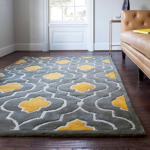 100-Percent Wool Geometric Trellis Rectangle Hand-Tufted Logan Grey/ Gold Wool Area Rugs (5'0x7'6)