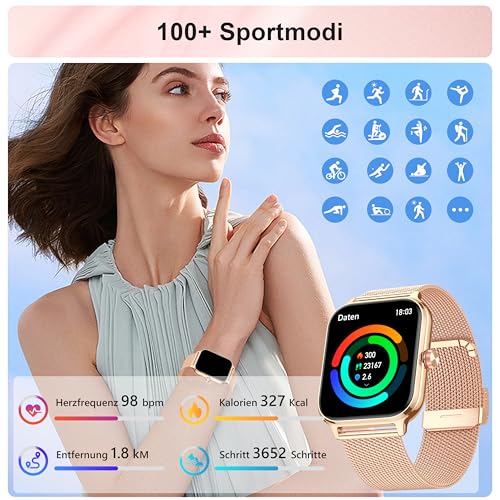 LODIMEKE Smartwatch Men Women Phone Function Blood Pressure Heart Rate Sleep 1.96 Inch AI Fitness Watch 100+ Sports Modes, IP67 Waterproof Pedometer Alarm Clock Calculator Business Card iOS Android
