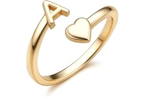 FUNRUN JEWELRY Gold Initial Rings for Women Non Tarnish 14K Gold Plated Adjustable Letter Rings A-Z Dainty Heart Alphabet Stackable Band Ring Trendy Capital Letter Pinky Knuckle Thumb Ring