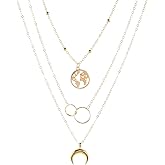 QLUYCKW Bohemia Dainty Layered Necklace Trendy Moon Necklaces Map Pendant Jewelry Delicate Choker Chain Multi layer Crescent Disc Necklaces for Women
