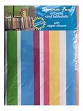 Summer Fun Flannel Back Vinyl Umbrella Tablecloths with Hole and Zipper- Bold Stripes - Assorted Sizes (60 x 84 Oblong)