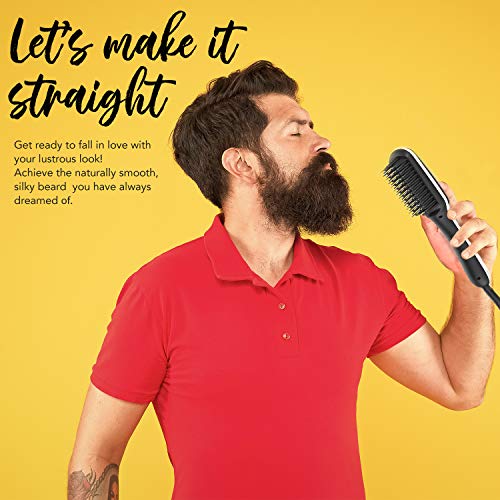 Beard Straightener Brush - Ceramic Heat w/Anti-Scald and Automatic Shut-Off Safety Features, 3-Temp Settings, LED Display - Straightening Brush w/Ionic Conditioning for Smooth and Sleek Hair
