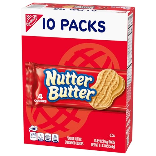 NUTTER BUTTER PEANUT BUTTER SANDWICH COOKIES, 10 SNACK PACKS (4 COOKIES PER PACK)