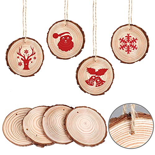 SGRZDQ Unfinished Natural Craft Christmas Ornamengts DIY Crafts, 30 Pcs 2.8-3.1 inches Unfinished Craft Wood kit Predrilled with Hole Wooden Circles(7-8 cm)