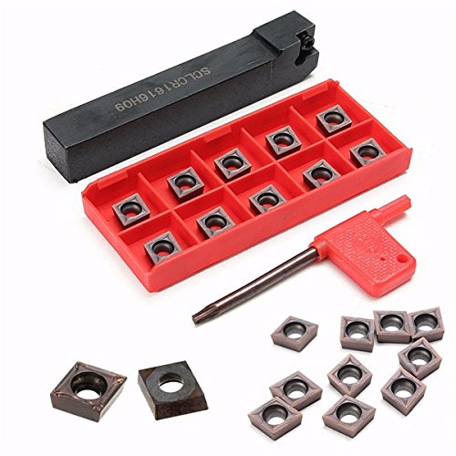 EsportsMJJ SCLCR1616H09 Lathe Turning Tool Holder with 10pcs CCMT09T304 VP15TF CCMT32.51 Carbide Inserts