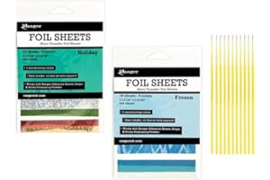Ranger Shiny Transfer Foil Sheets Bundle - Ranger Frozen Foil Sheets and Holiday Foil Sheets (20 Sheets Total) - with Trebbies Detail Sticks