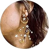 ACC PLANET, Star Moon Earrings for Women Made Swarovski Crystal Gold Plated Crescent Moon Cubic Zirconia Stars Drop Dangle Earrings Vintage Statement Jewelry Gifts